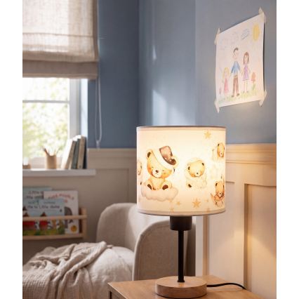 BRILAGI - Lámpara de mesa infantil BOBO WOOD 1xE27/25W/230V roble/negro/blanco/ositos
