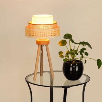 Brilagi - Lámpara de mesa CEDAR LUNETA 1xE27/15W/230V ratán/marrón/crema