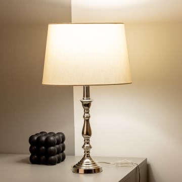 Brilagi - Lámpara de mesa CERIA 1xE27/60W/230V, diámetro 30 cm, cromo brillante/beige