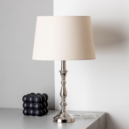 Brilagi - Lámpara de mesa CERIA 1xE27/60W/230V, diámetro 30 cm, cromo brillante/beige
