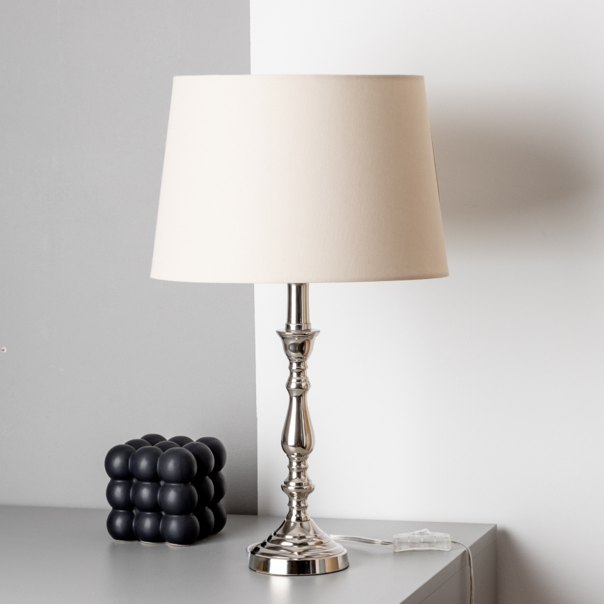 Brilagi - Lámpara de mesa CERIA 1xE27/60W/230V, diámetro 30 cm, cromo brillante/beige