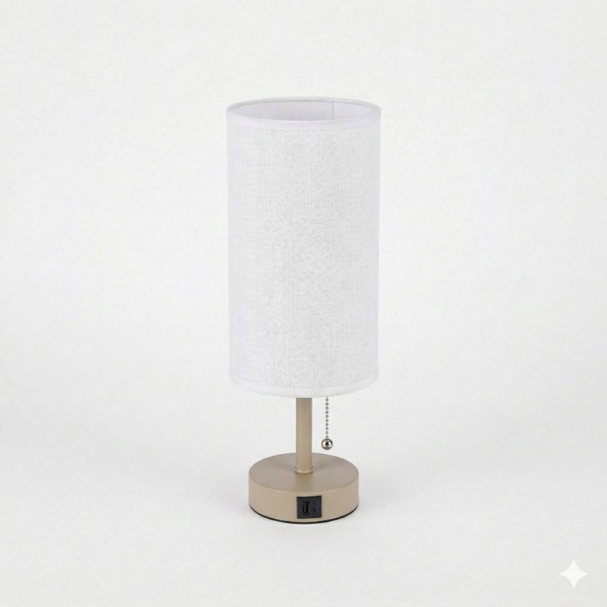 Brilagi - Lámpara de mesa con puerto USB TABLON 1xE27/25W/230V beige/blanco