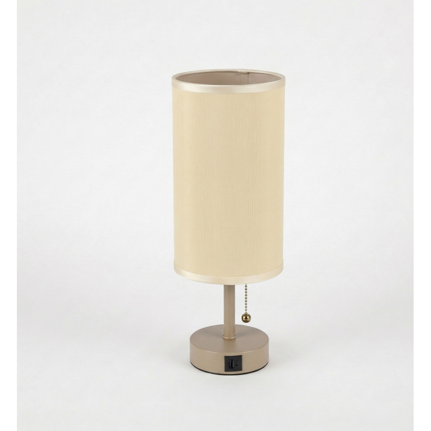 Brilagi - Lámpara de mesa con puerto USB TABLON 1xE27/25W/230V beige/crema