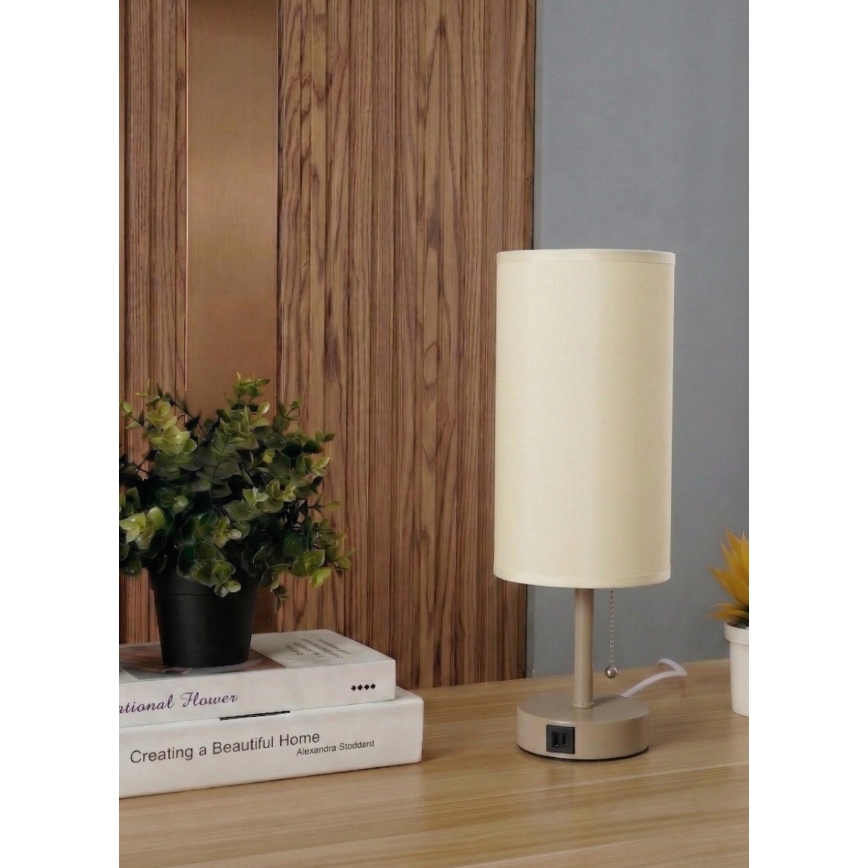 Brilagi - Lámpara de mesa con puerto USB TABLON 1xE27/25W/230V beige/crema