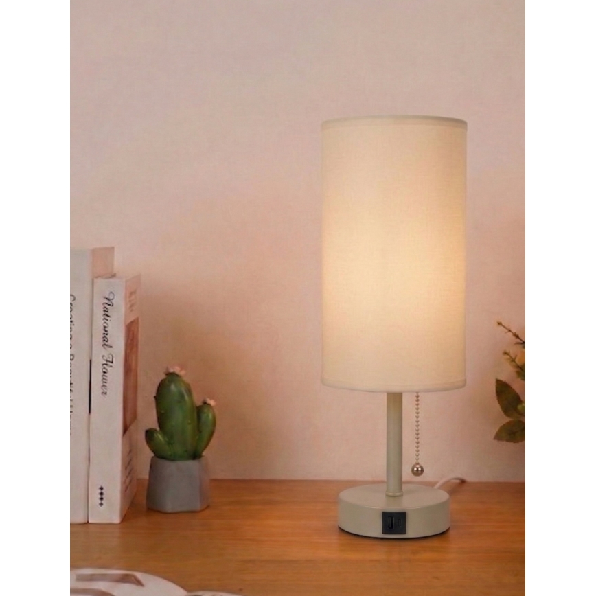 Brilagi - Lámpara de mesa con puerto USB TABLON 1xE27/25W/230V beige/crema