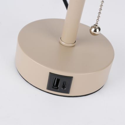 Brilagi - Lámpara de mesa con puerto USB TABLON 1xE27/25W/230V beige/crema