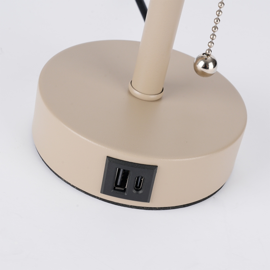 Brilagi - Lámpara de mesa con puerto USB TABLON 1xE27/25W/230V beige/crema