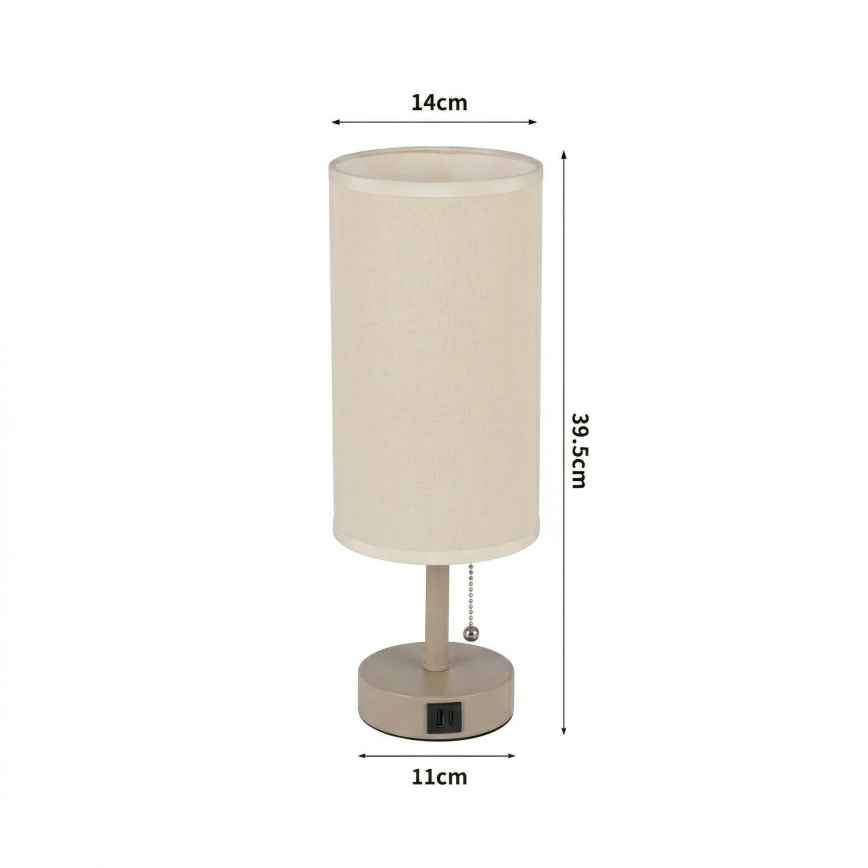 Brilagi - Lámpara de mesa con puerto USB TABLON 1xE27/25W/230V beige/crema
