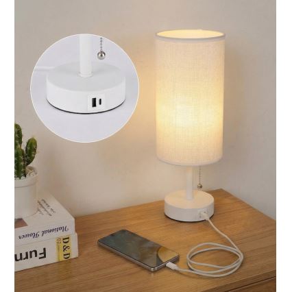 Brilagi - Lámpara de mesa con puerto USB TABLON 1xE27/25W/230V blanca