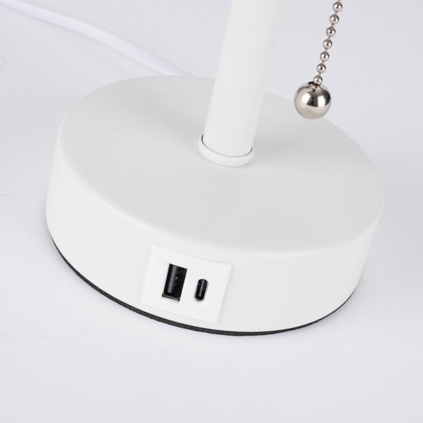 BRILAGI - Lámpara de mesa con puerto USB TABLON 1xE27/25W/230V blanco/crema
