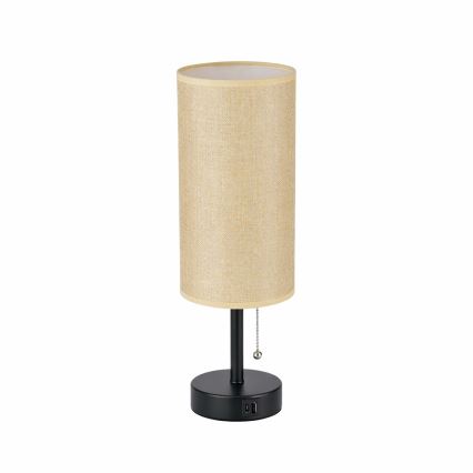 Brilagi - Lámpara de mesa con puerto USB TABLON 1xE27/25W/230V negra/beige