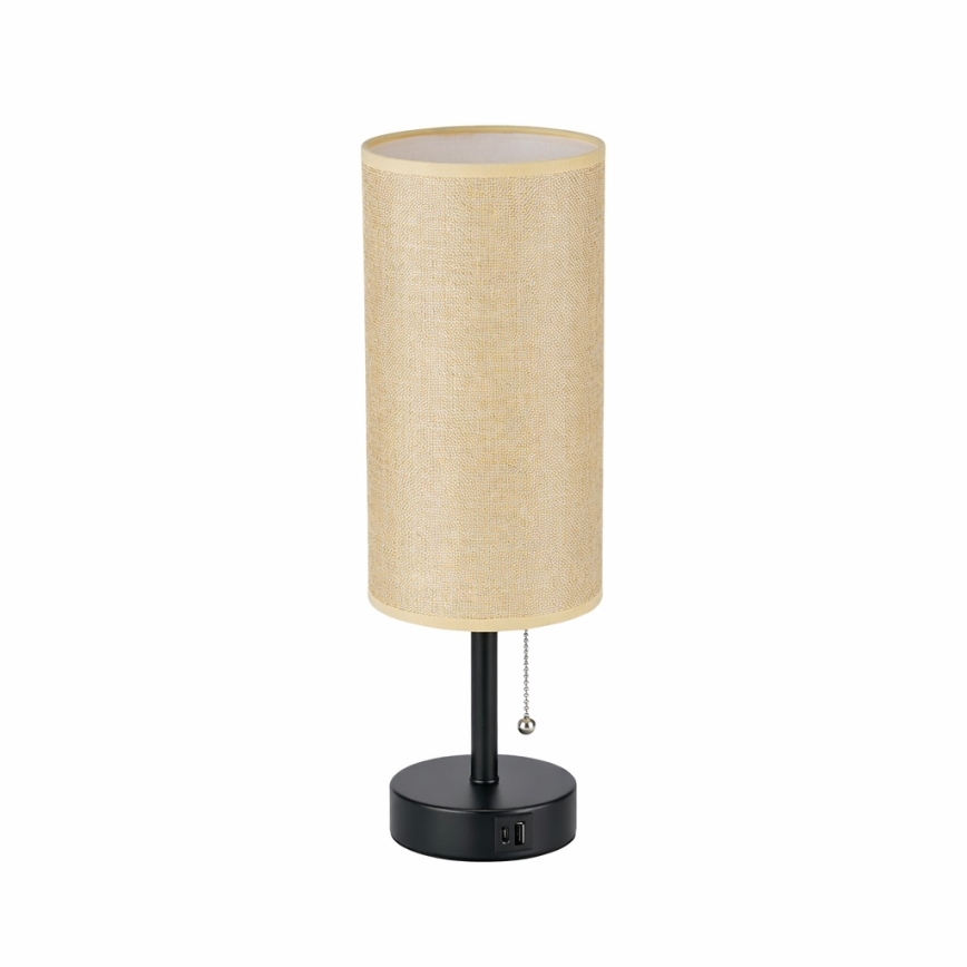 Brilagi - Lámpara de mesa con puerto USB TABLON 1xE27/25W/230V negra/beige