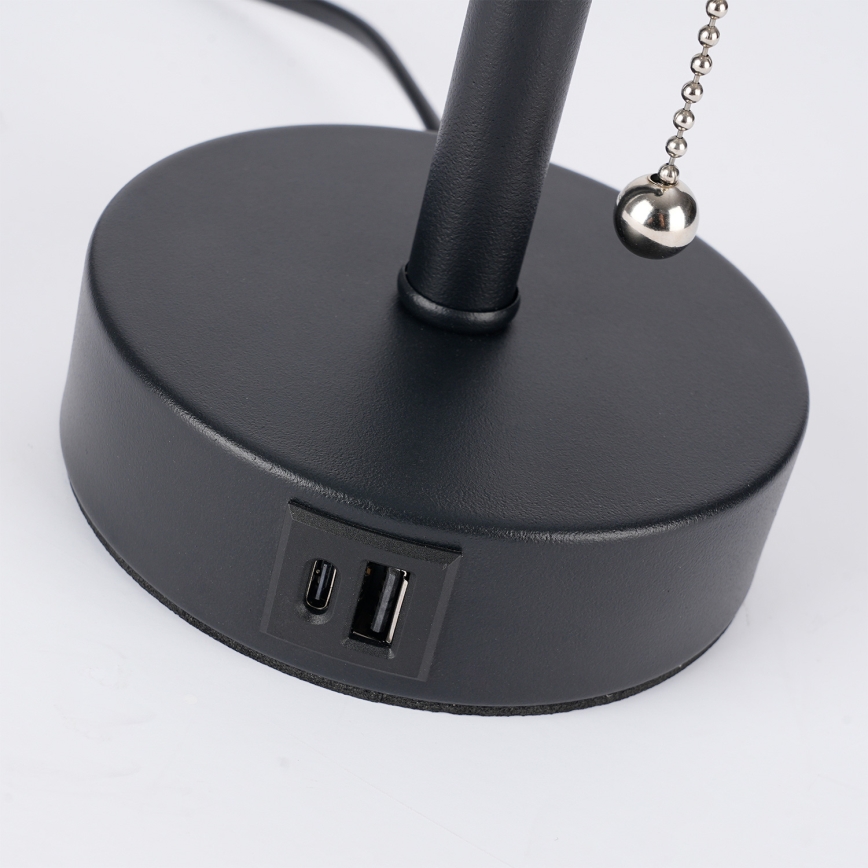 Brilagi - Lámpara de mesa con puerto USB TABLON 1xE27/25W/230V negra/beige
