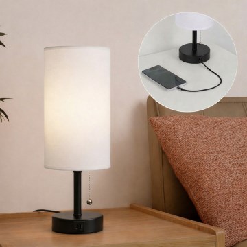 Brilagi - Lámpara de mesa con puerto USB TABLON 1xE27/25W/230V negra/blanca