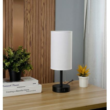 Brilagi - Lámpara de mesa con puerto USB TABLON 1xE27/25W/230V negra/blanca