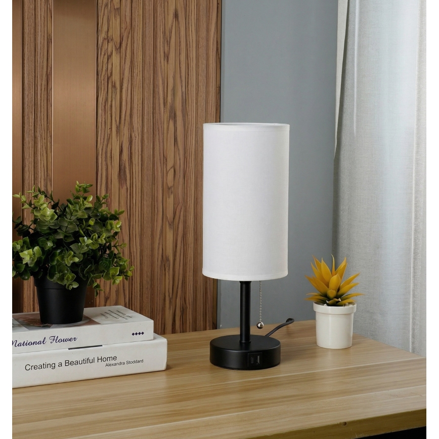 Brilagi - Lámpara de mesa con puerto USB TABLON 1xE27/25W/230V negra/blanca