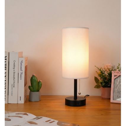 Brilagi - Lámpara de mesa con puerto USB TABLON 1xE27/25W/230V negra/blanca