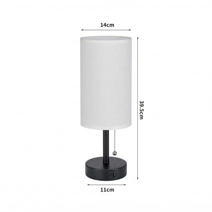 Brilagi - Lámpara de mesa con puerto USB TABLON 1xE27/25W/230V negra/blanca