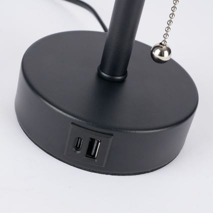 Brilagi - Lámpara de mesa con puerto USB TABLON 1xE27/25W/230V negra
