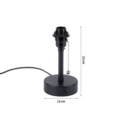 Brilagi - Lámpara de mesa con puerto USB TABLON 1xE27/25W/230V negra