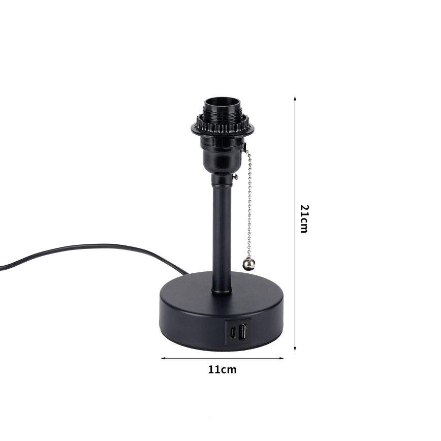 Brilagi - Lámpara de mesa con puerto USB TABLON 1xE27/25W/230V negra