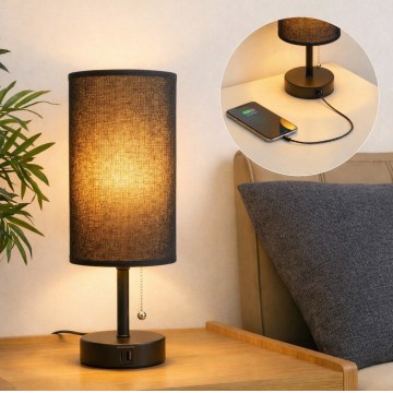 Brilagi - Lámpara de mesa con puerto USB TABLON 1xE27/25W/230V negra
