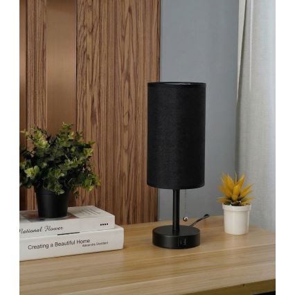 BRILAGI - Lámpara de mesa con puerto USB TABLON 1xE27/25W/230V negra