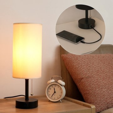 Brilagi - Lámpara de mesa con puerto USB TABLON 1xE27/25W/230V negro/crema