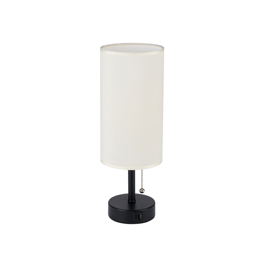Brilagi - Lámpara de mesa con puerto USB TABLON 1xE27/25W/230V negro/crema