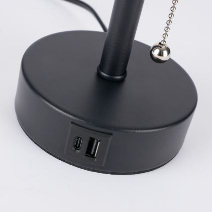 Brilagi - Lámpara de mesa con puerto USB TABLON 1xE27/25W/230V negro/crema
