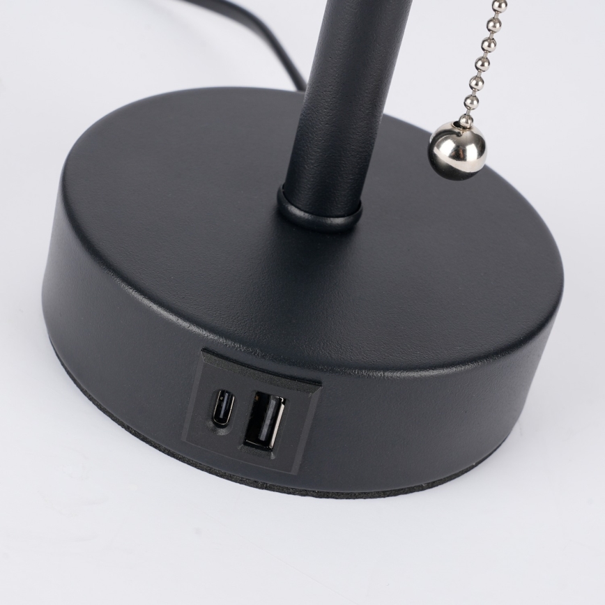 Brilagi - Lámpara de mesa con puerto USB TABLON 1xE27/25W/230V negro/crema