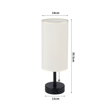 Brilagi - Lámpara de mesa con puerto USB TABLON 1xE27/25W/230V negro/crema