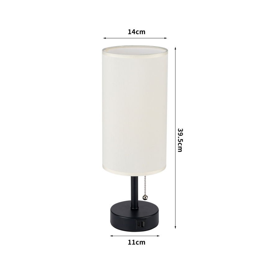 Brilagi - Lámpara de mesa con puerto USB TABLON 1xE27/25W/230V negro/crema