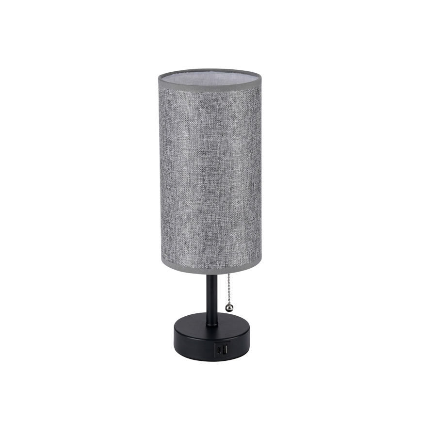 Brilagi - Lámpara de mesa con puerto USB TABLON 1xE27/25W/230V negro/gris