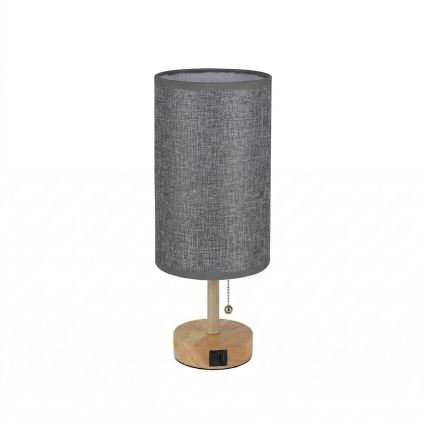Brilagi - Lámpara de mesa con puerto USB TABLON 1xE27/25W/230V roble/beige/gris