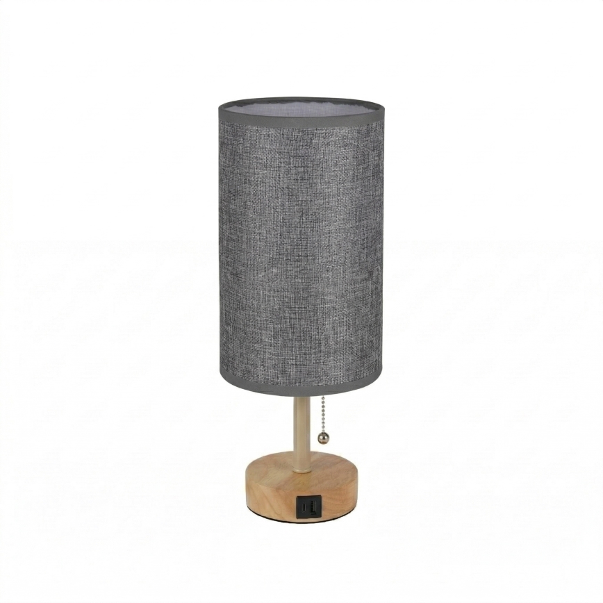 Brilagi - Lámpara de mesa con puerto USB TABLON 1xE27/25W/230V roble/beige/gris
