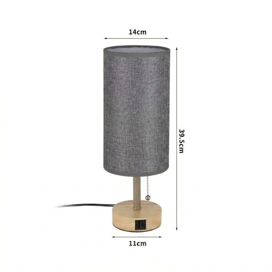 Brilagi - Lámpara de mesa con puerto USB TABLON 1xE27/25W/230V roble/beige/gris