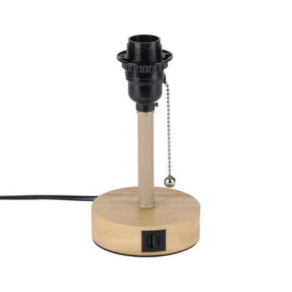 Brilagi - Lámpara de mesa con puerto USB TABLON 1xE27/25W/230V roble/beige