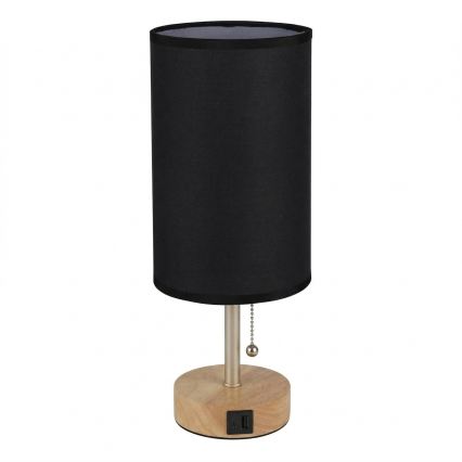 BRILAGI - Lámpara de mesa con puerto USB TABLON 1xE27/25W/230V roble/beige/negro