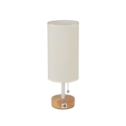 Brilagi - Lámpara de mesa con puerto USB TABLON 1xE27/25W/230V roble/blanco/crema
