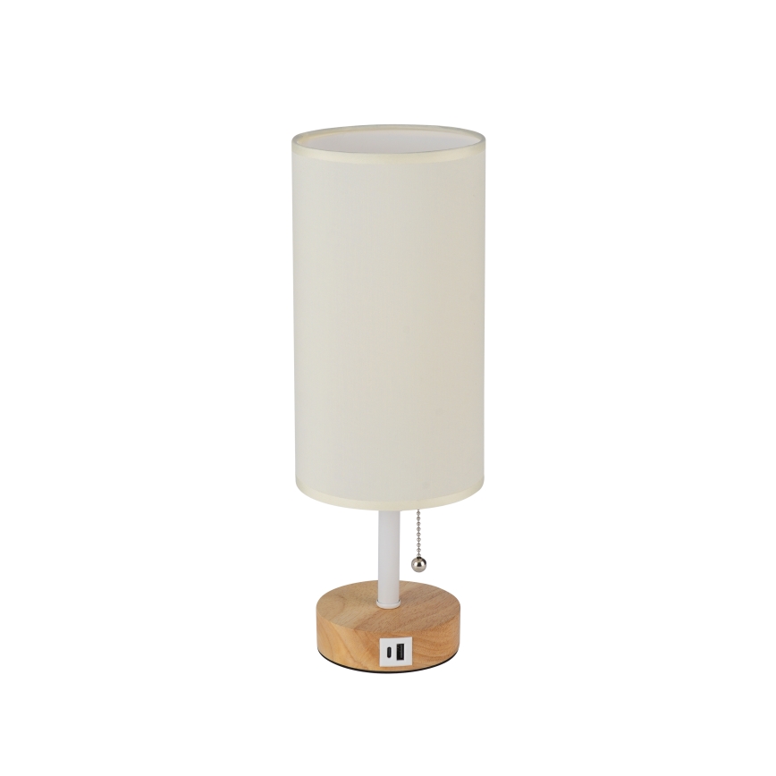 Brilagi - Lámpara de mesa con puerto USB TABLON 1xE27/25W/230V roble/blanco/crema