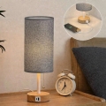 Brilagi - Lámpara de mesa con puerto USB TABLON 1xE27/25W/230V roble/blanco/gris