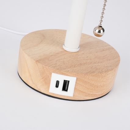 Brilagi - Lámpara de mesa con puerto USB TABLON, 1xE27/25W/230V, roble/blanco