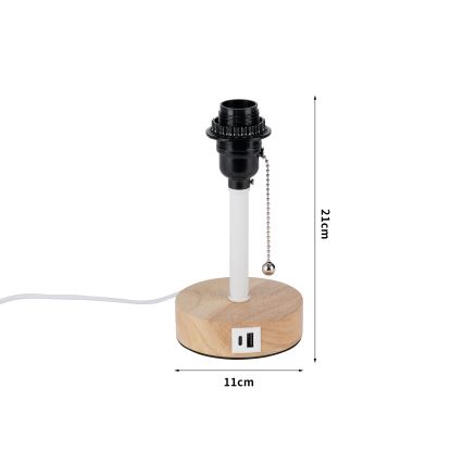 Brilagi - Lámpara de mesa con puerto USB TABLON, 1xE27/25W/230V, roble/blanco