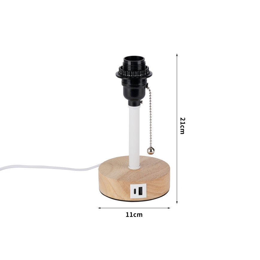 Brilagi - Lámpara de mesa con puerto USB TABLON, 1xE27/25W/230V, roble/blanco