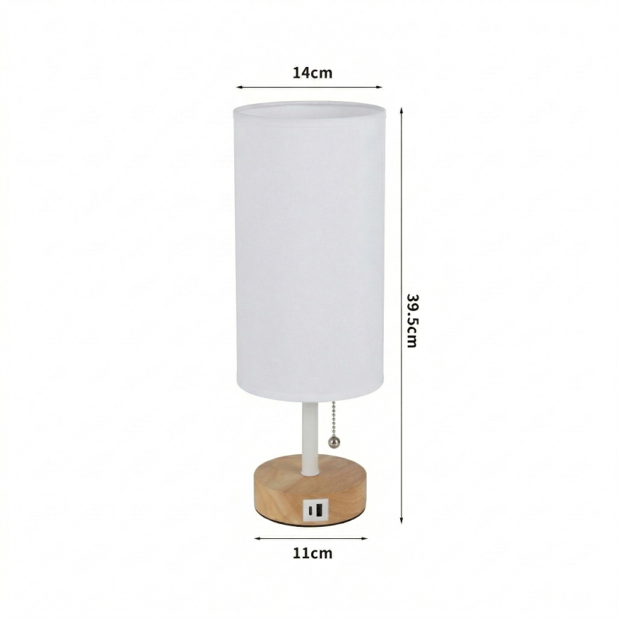 Brilagi - Lámpara de mesa con puerto USB TABLON 1xE27/25W/230V roble/blanco