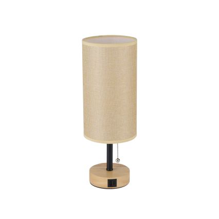 Brilagi - Lámpara de mesa con puerto USB TABLON 1xE27/25W/230V roble/negro/beige