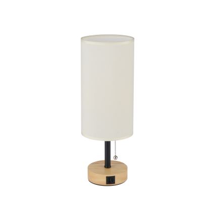 Brilagi - Lámpara de mesa con puerto USB TABLON 1xE27/25W/230V roble/negro/crema
