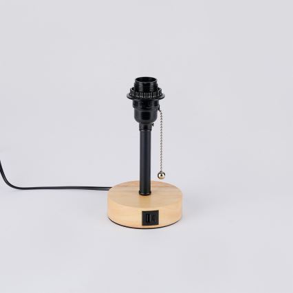 Brilagi - Lámpara de mesa con puerto USB TABLON 1xE27/25W/230V roble/negro/crema