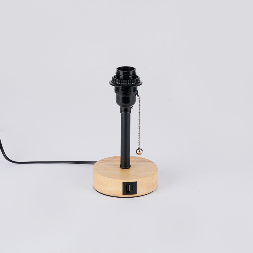 Brilagi - Lámpara de mesa con puerto USB TABLON 1xE27/25W/230V roble/negro/crema
